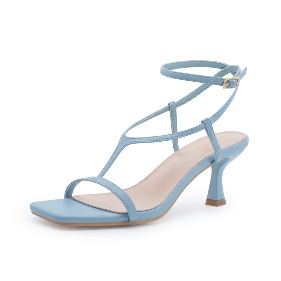 Juobeowony Women's Kitten Heels Strappy Sandals Square Toe Low Heel Ankle Strap Wedding Party Dress Shoes